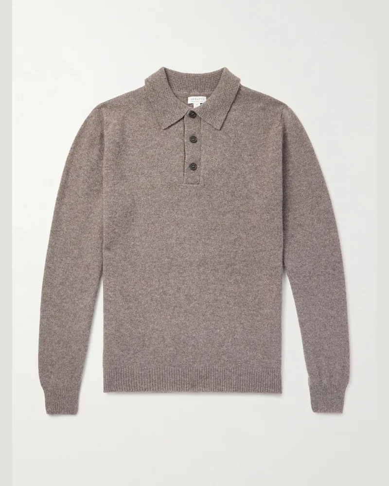 Sunspel Pullover aus Wolle mit Polokragen Grau
