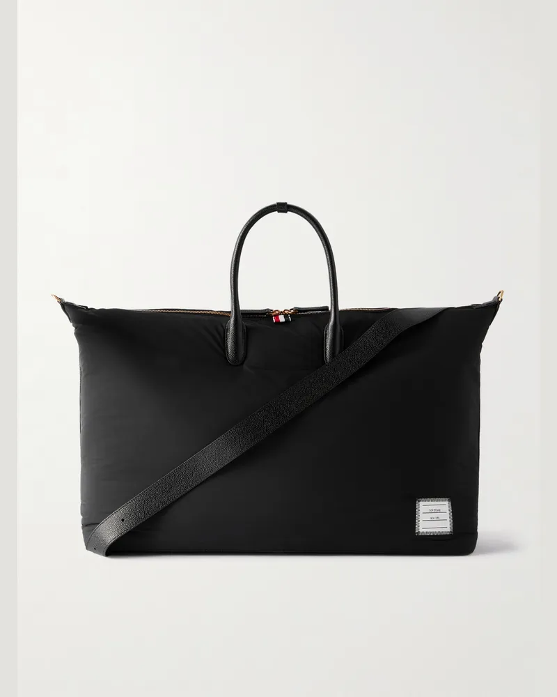 Thom Browne Weekender aus wattiertem Shell mit Lederbesatz Schwarz