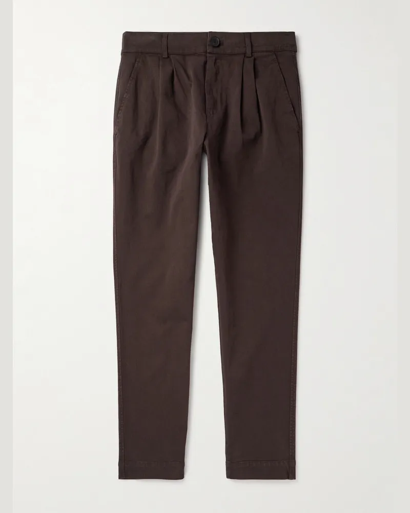 MR P. Tapered Pleated Garment-Dyed Cotton-Blend Twill Trousers Brown