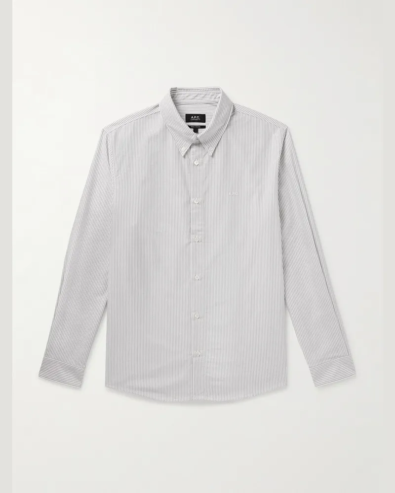 A.P.C. Greg gestreiftes Hemd aus Baumwoll-Oxford mit Button-Down-Kragen Grau