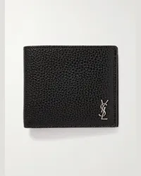 Saint Laurent Tiny Cassandre aufklappbares Portemonnaie aus vollnarbigem Leder mit Logoapplikation Schwarz