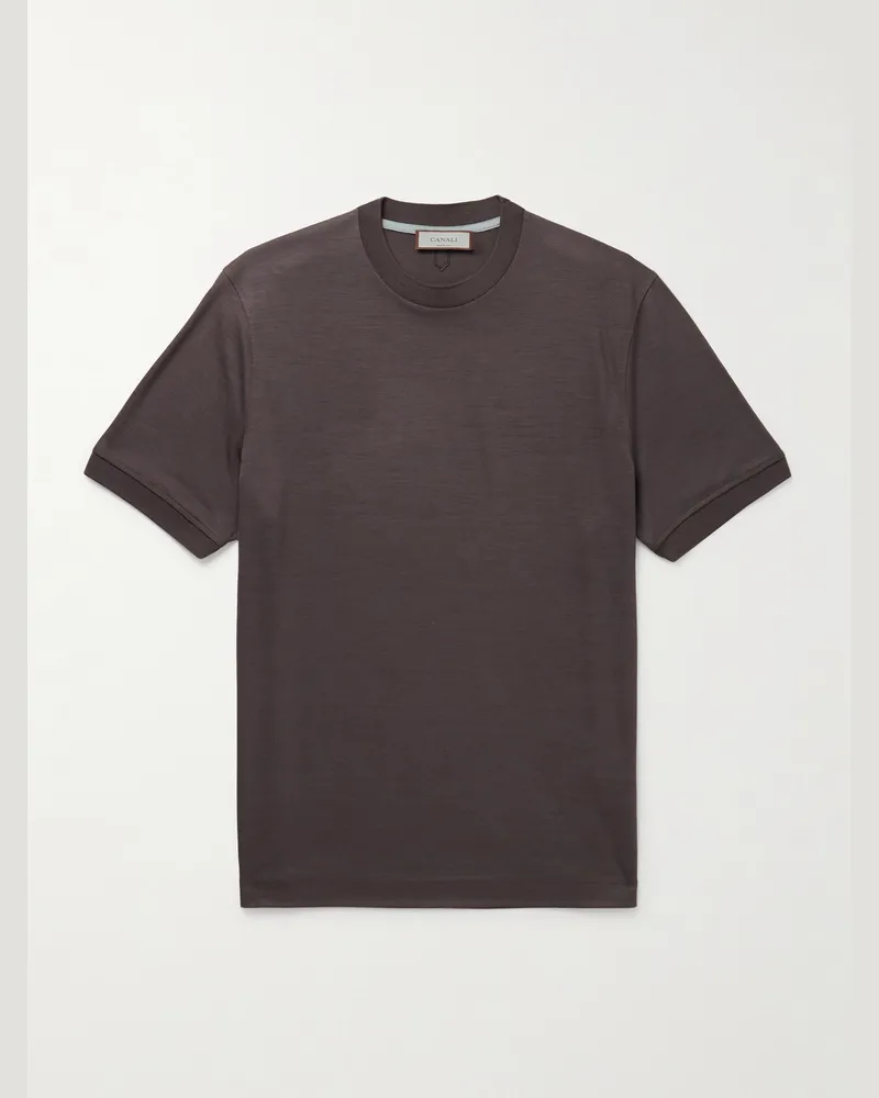 Canali T-Shirt aus Woll-Jersey Braun