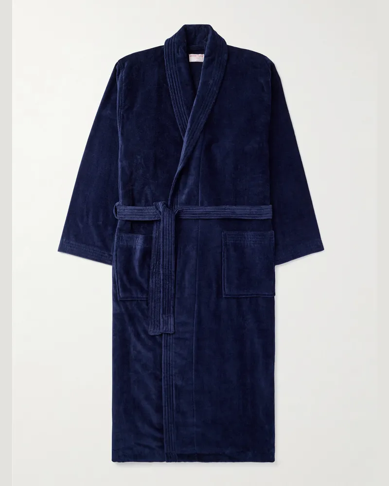 Derek Rose Belted Cotton-Terry Robe Blue