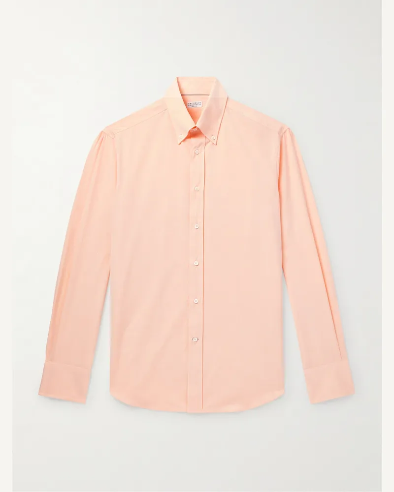 Brunello Cucinelli Hemd aus Baumwollpopeline mit Button-Down-Kragen Orange