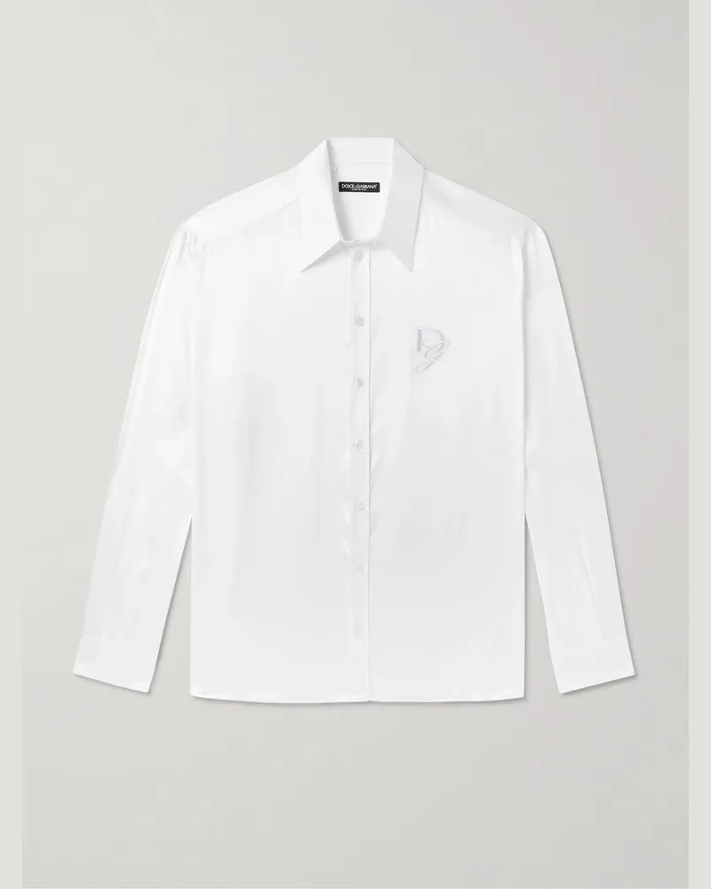 Dolce & Gabbana Oversized-Hemd aus Seidensatin mit Logostickerei Weiß