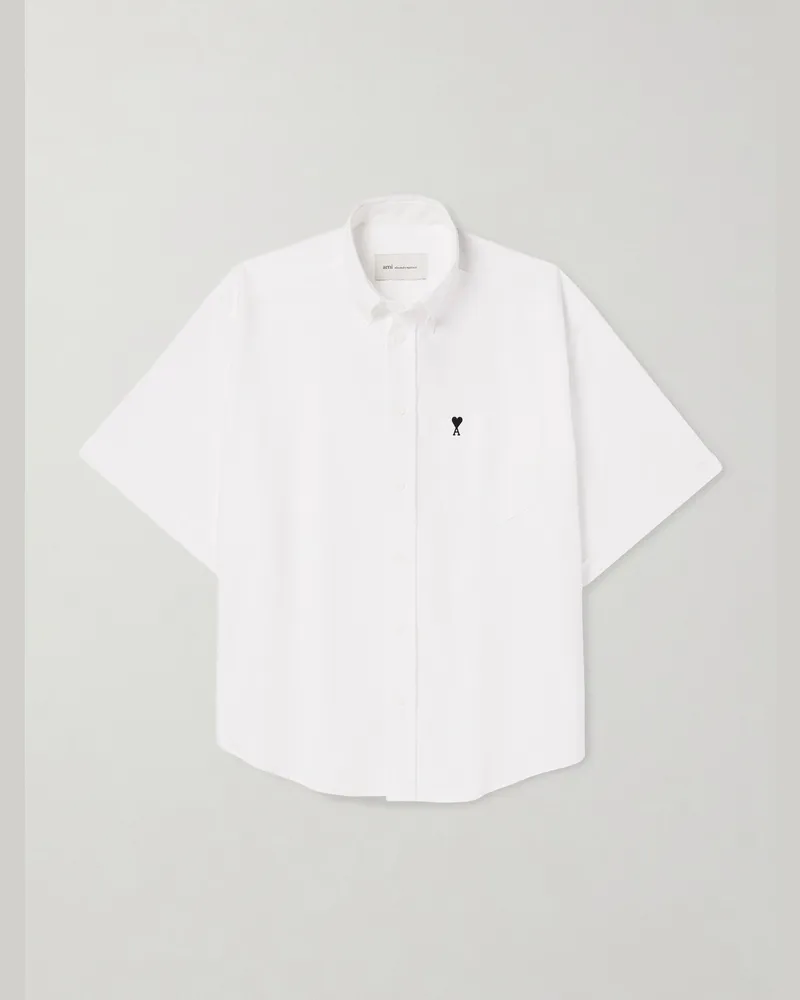 AMI Paris Hemd aus Baumwolle mit Button-Down-Kragen und Logostickerei Weiß