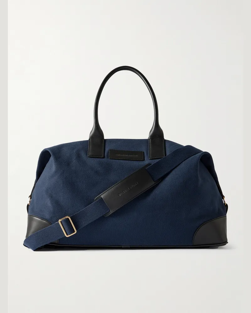 Orlebar Brown The Weekend Away Leather-Trimmed Cotton-Canvas Duffle Bag Blue
