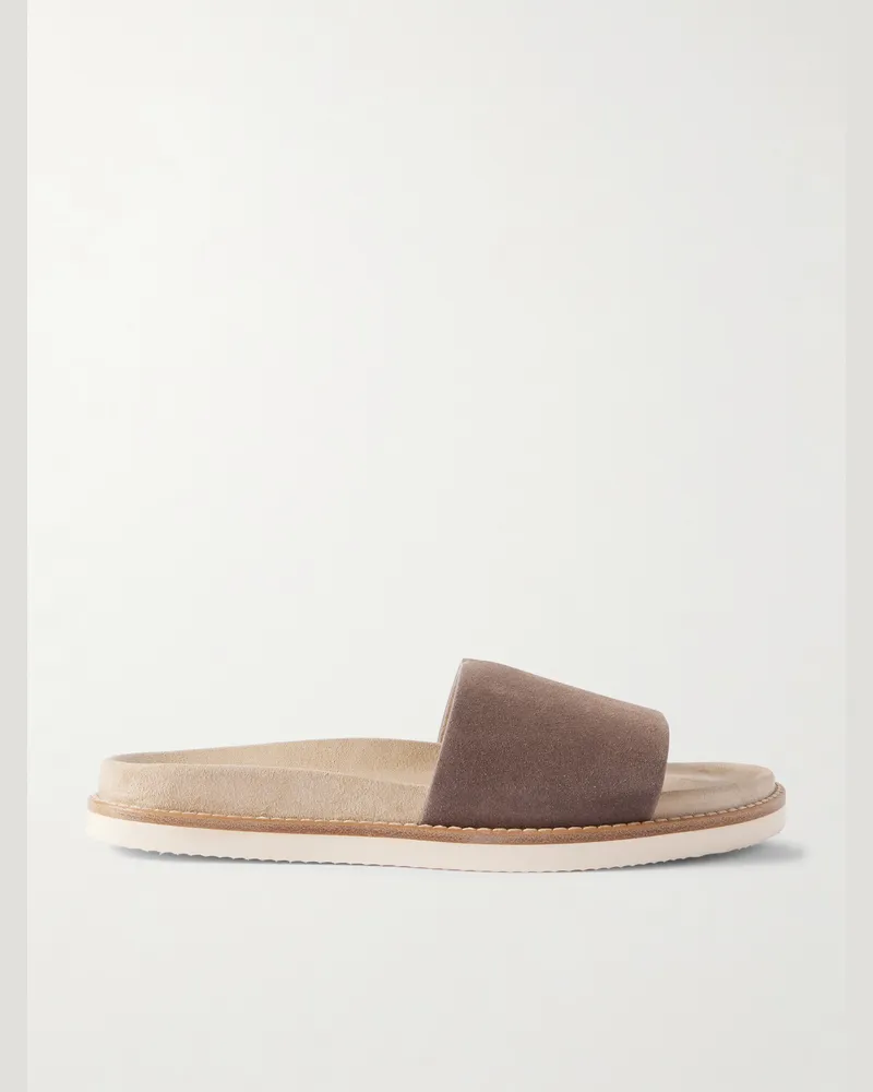 Brunello Cucinelli Pantoletten aus Veloursleder Braun
