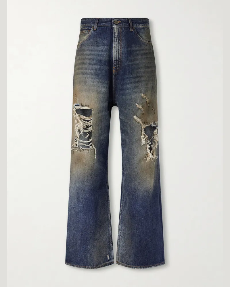 VETEMENTS Trashed Wide-Leg Distressed Jeans Blue