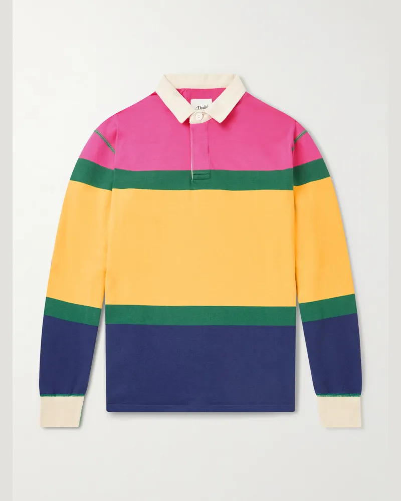 Drake's Striped Cotton Polo Shirt Yellow