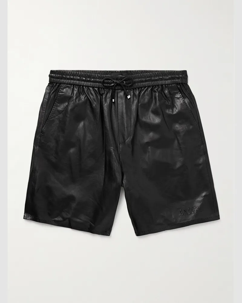 Amiri Gerade geschnittene Shorts aus Leder mit Kordelzugbund und Logoprägung Schwarz
