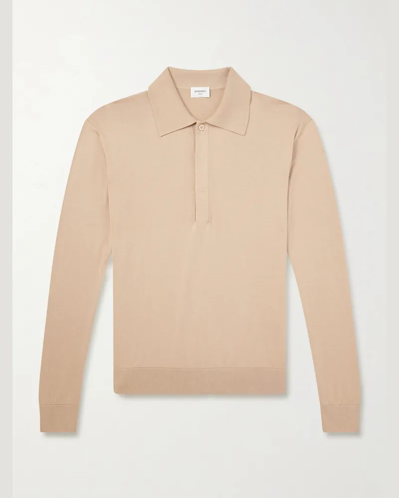 Saint Laurent Pullover aus einer Seiden-Baumwollmischung mit Polokragen Neutral