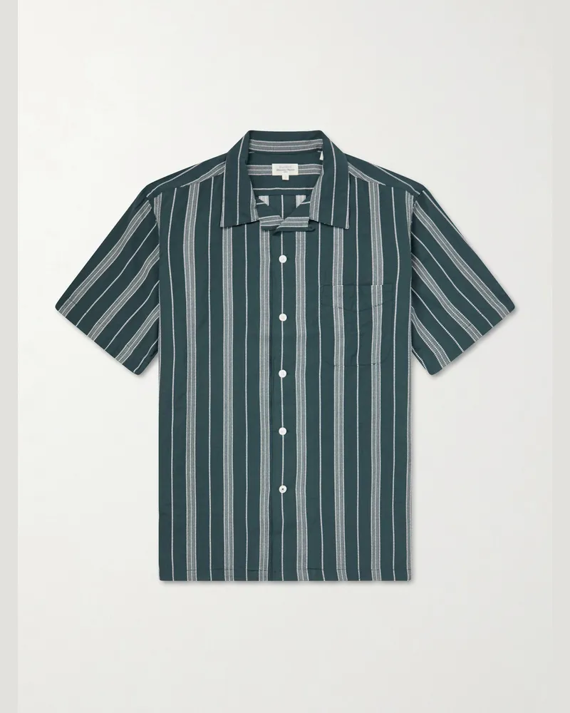 Hartford New Palmito MC Camp-Collar Striped Cotton Shirt Green