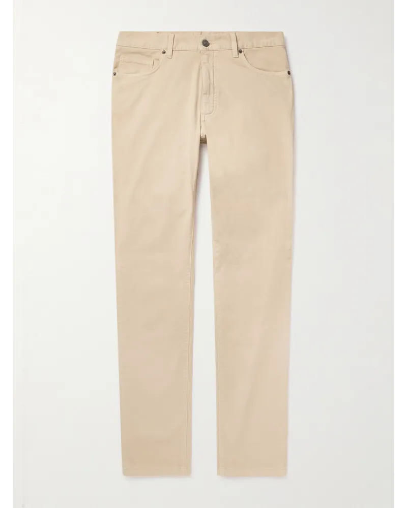 Ermenegildo Zegna Schmal und gerade geschnittene Hose aus Stretch-Baumwolle Neutral