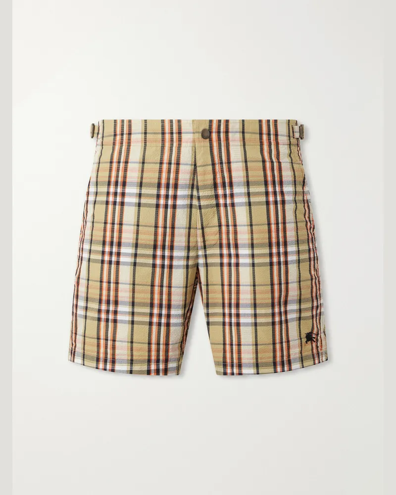 Burberry Selkirk Checked Crinkled Swim Shorts Neutrals