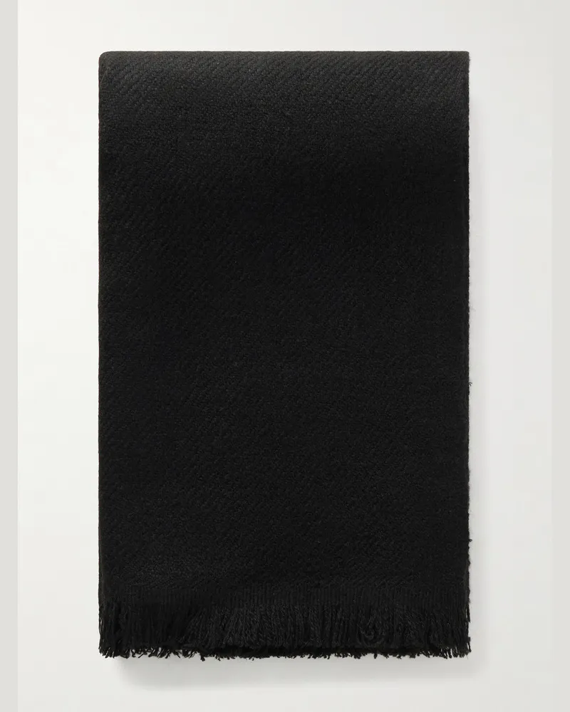 Anderson & Sheppard Fringed Cashmere-Twill Scarf Black