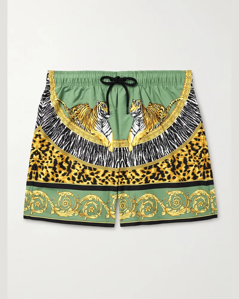 Versace Gerade geschnittene mittellange Badeshorts mit Print Grün