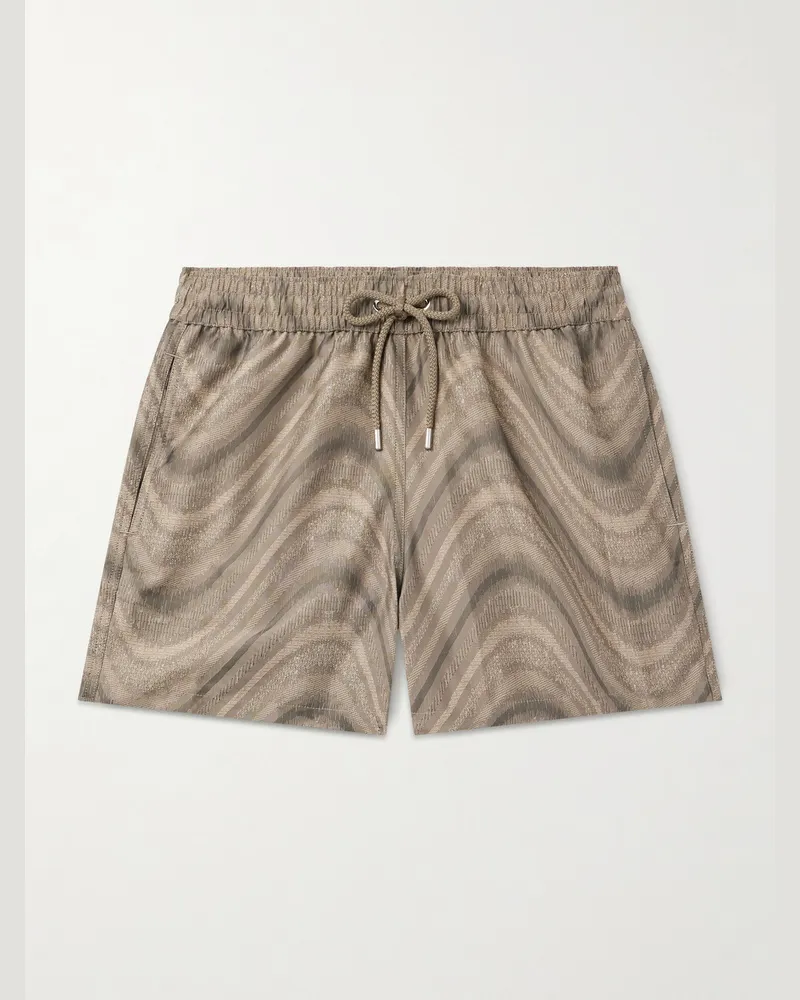 Frescobol Carioca Rio Straight-Leg Mid-Length Recycled Jacquard Swim Shorts Brown