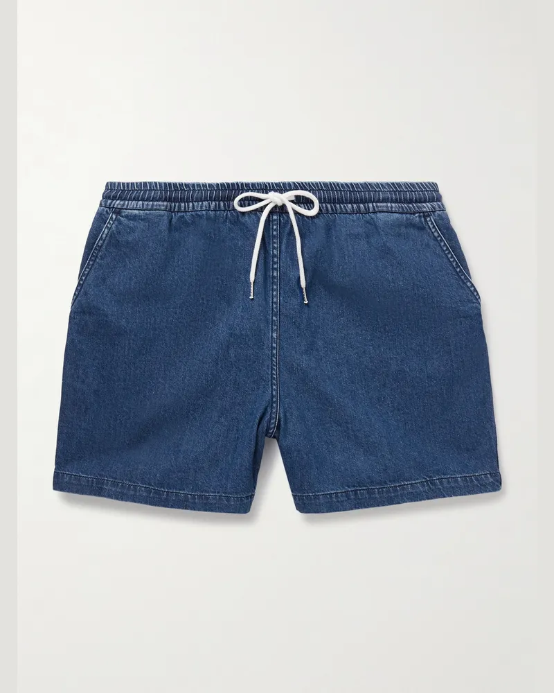 Drake's Schmal und gerade geschnittene Shorts aus Stonewashed-Denim mit Kordelzugbund Blau