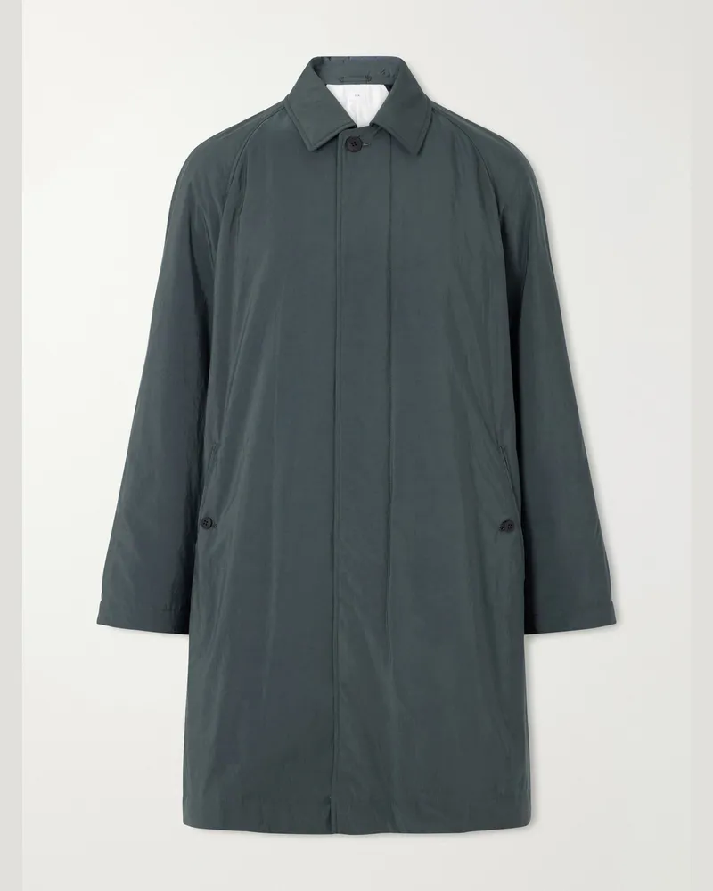 ATON Balmacaan Padded Satin Coat Green