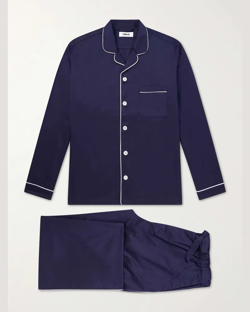 TEKLA Chelsea Cotton-Satin Pyjama Set Blue