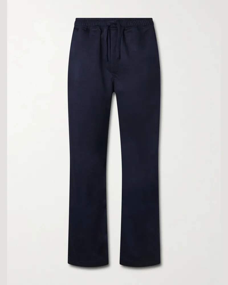 SAMAN AMEL Straight-Leg Cashmere Drawstring Trousers Blue