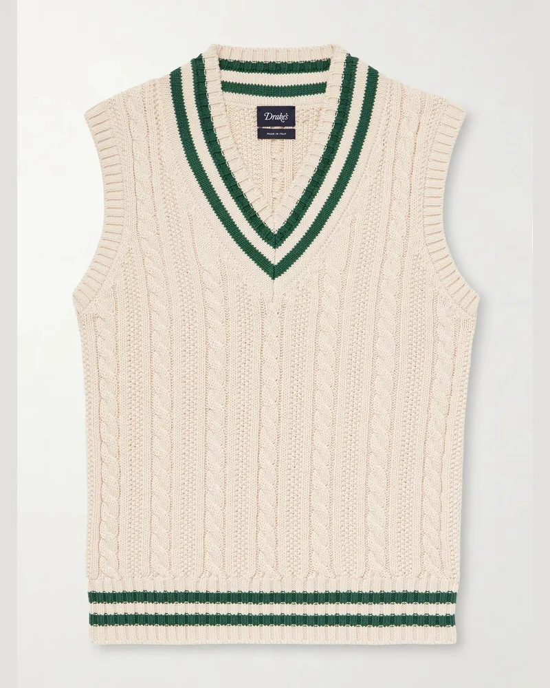 Drake's Cricket Knitted Cotton and Cashmere-Blend Vest Neutrals