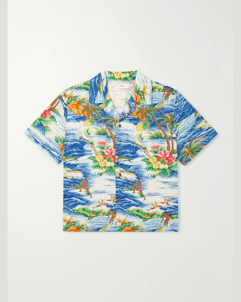 Cherry Los Angeles Camp-Collar Logo-Printed Poplin Shirt Multi