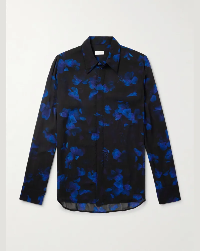 Dries van Noten Hemd aus Crêpe mit Blumenprint Blau