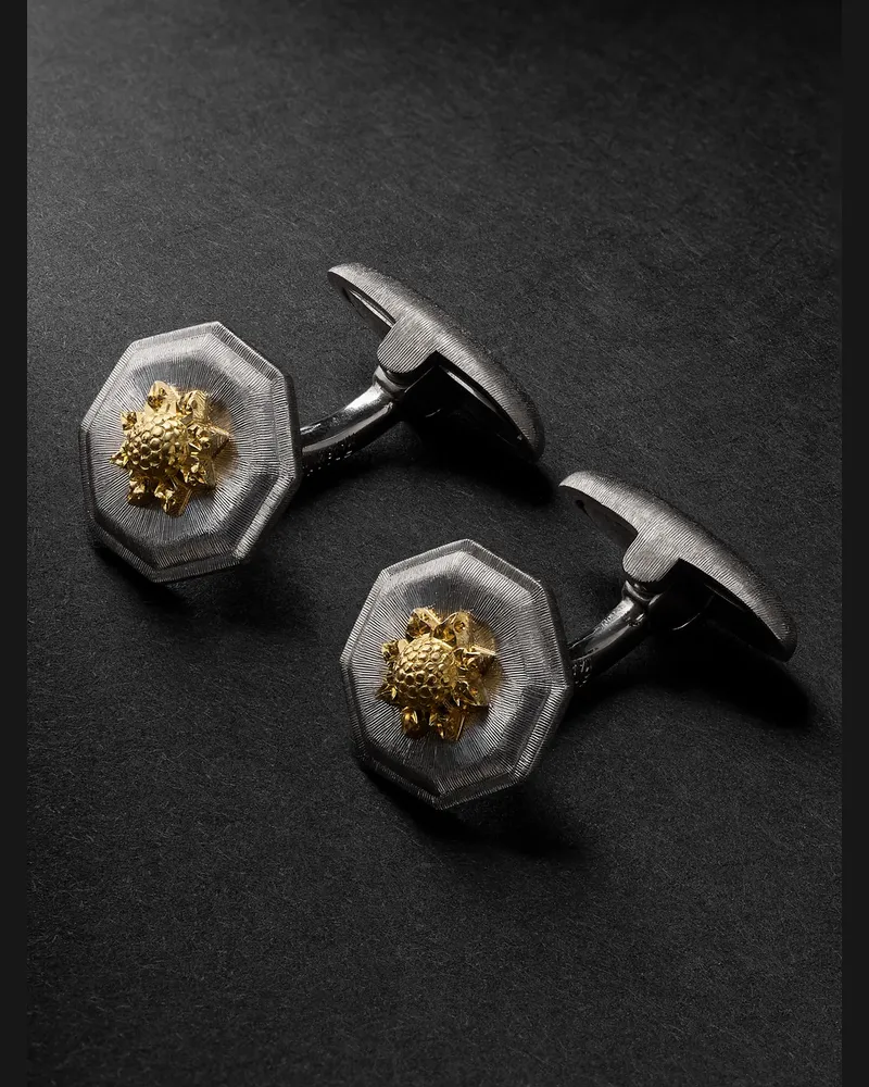 Buccellati Macri Classica Manschettenknöpfe aus Sterlingsilber und 18 Karat Gold Silber
