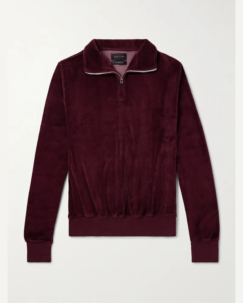 LES TIEN Sweatshirt aus Velours aus einer Baumwollmischung mit kurzem Reißverschluss Burgunder