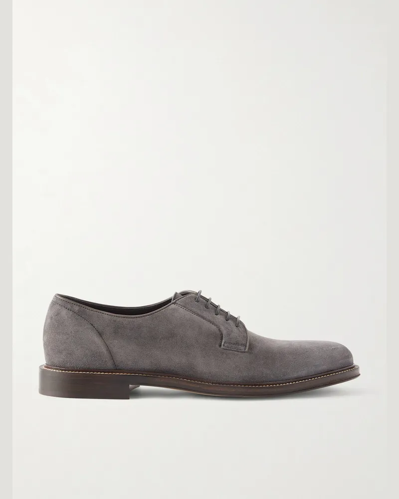 Brunello Cucinelli Suede Derby Shoes Gray
