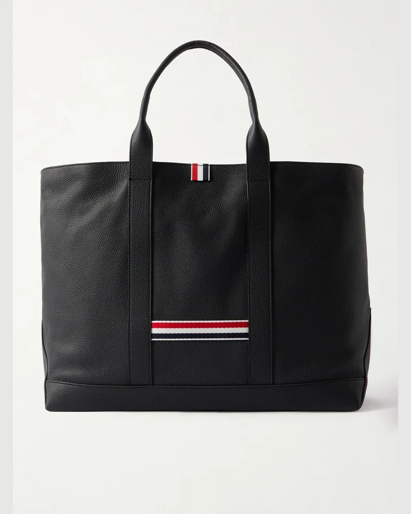 Thom Browne Tool mittelgroße Tote aus vollnarbigem Leder mit Webband Schwarz