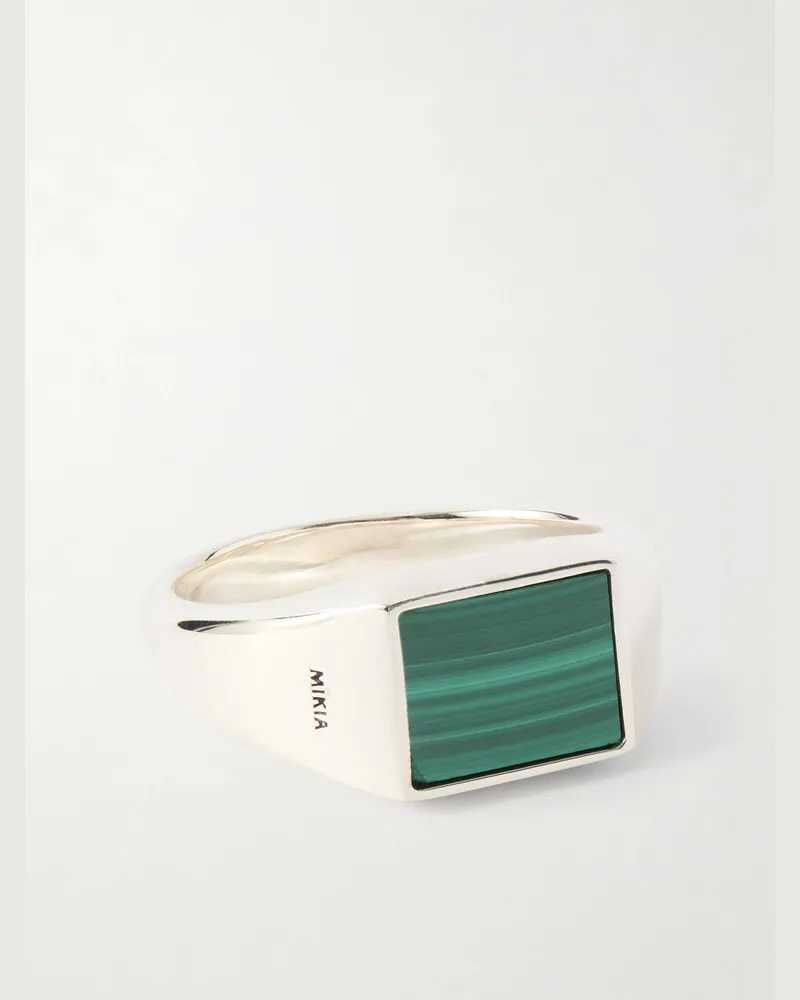 Mikia Rectangle Sterling Silver Malachite Ring Silver