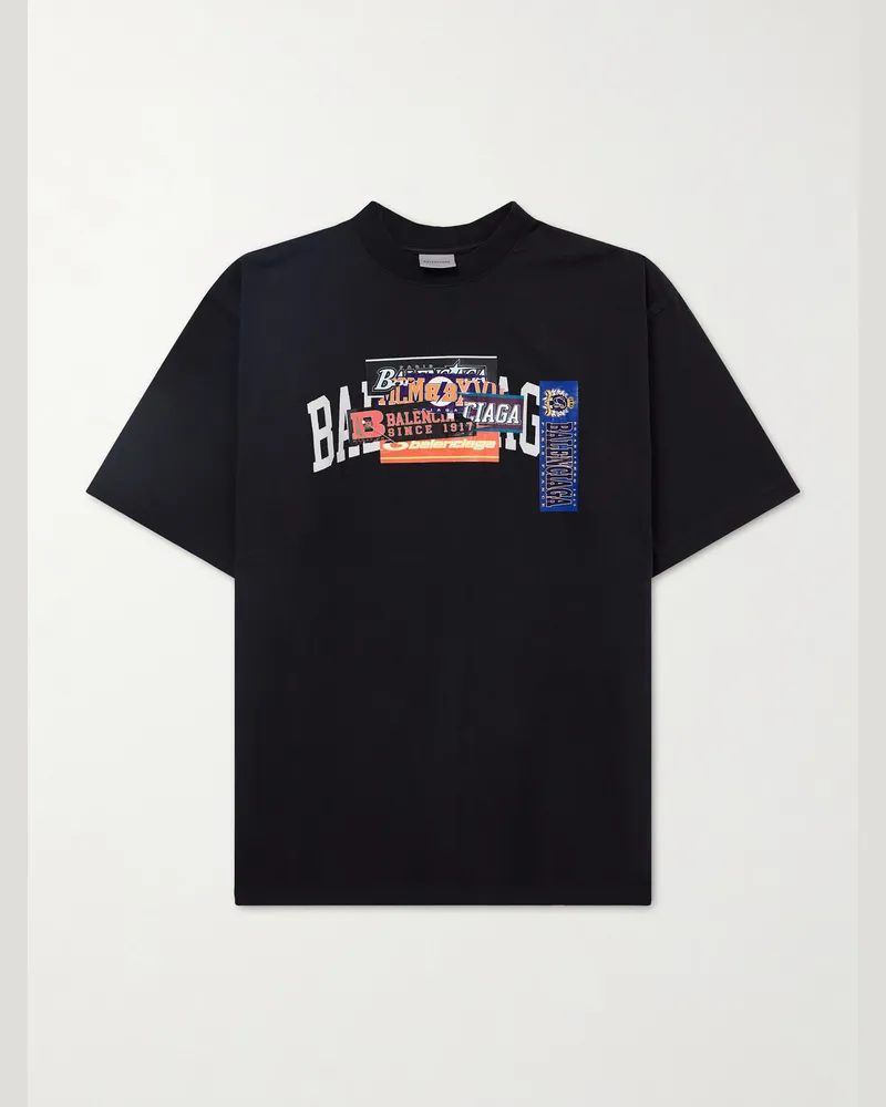 Balenciaga Printed Cotton-Jersey T-Shirt Black