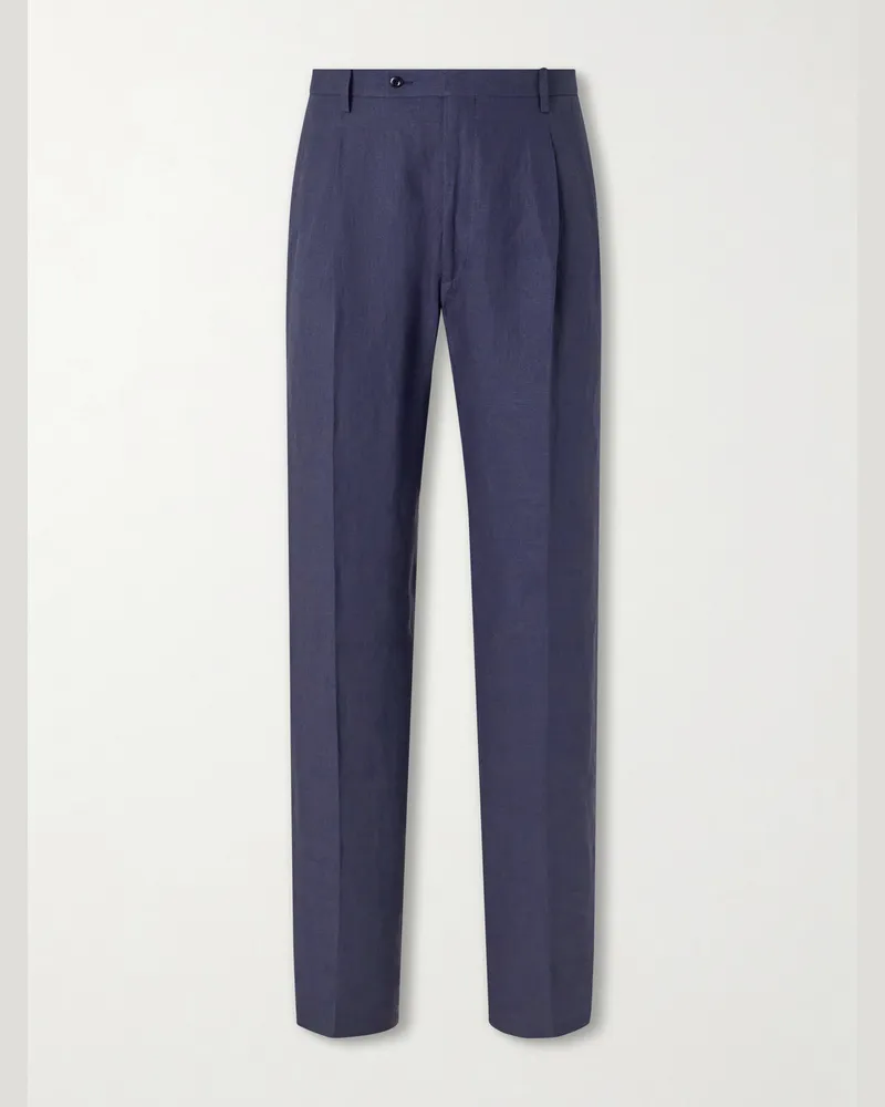 Rubinacci Ciro Straight-Leg Linen Suit Trousers Blue