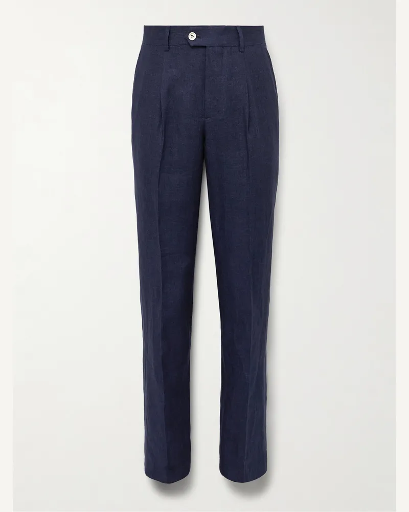 Brunello Cucinelli Slim-Fit Pleated Linen Suit Trousers Blue