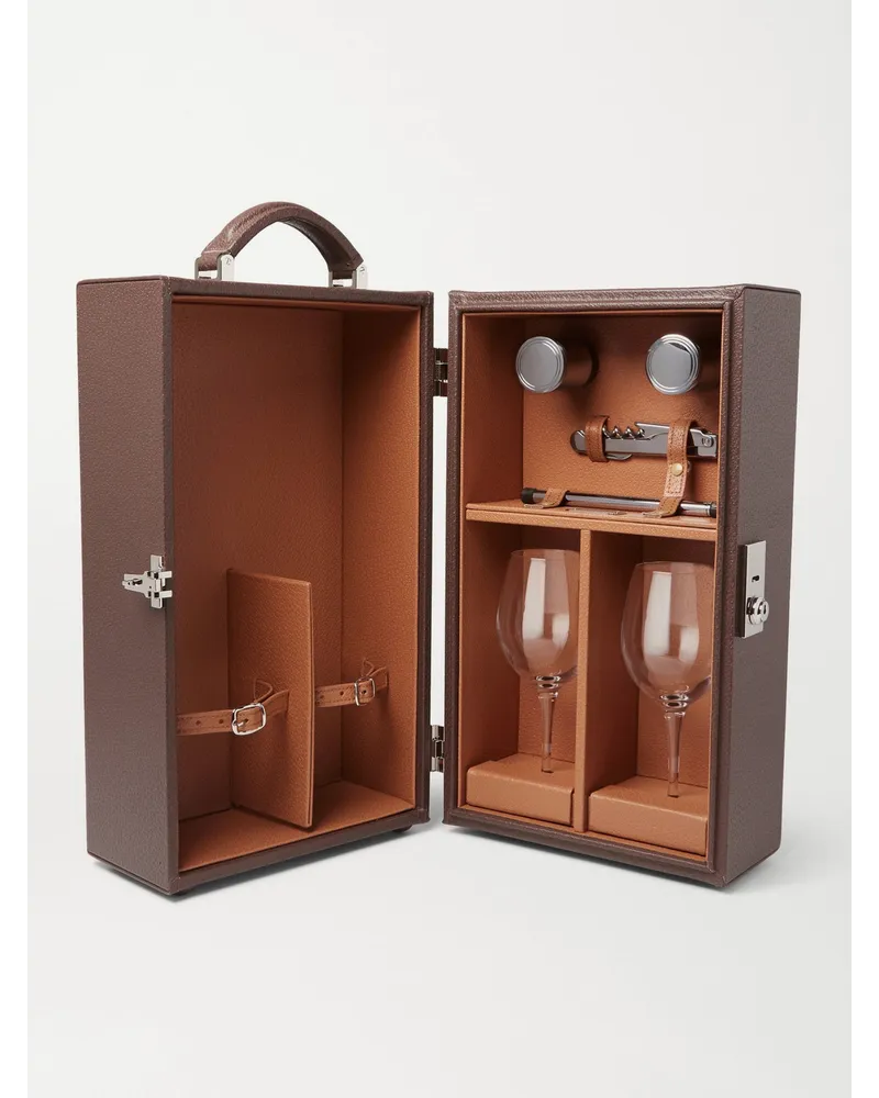 Lorenzi Milano Leather Travelling Wine Box Braun