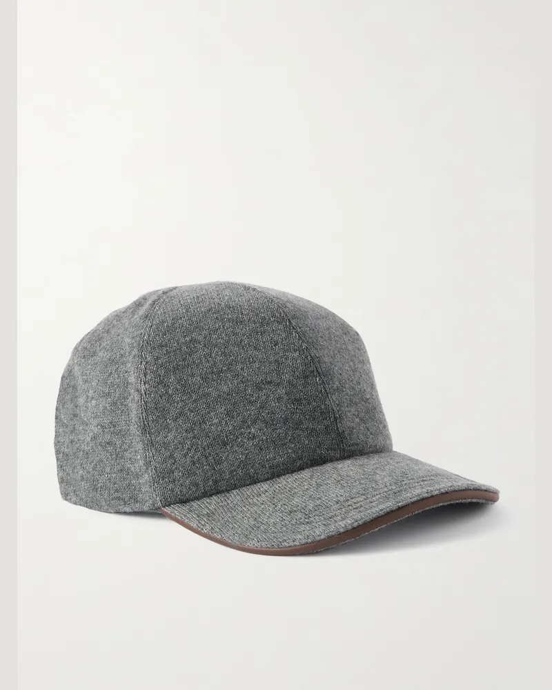 Kiton Baseballkappe aus Kaschmir mit Lederbesatz Grau