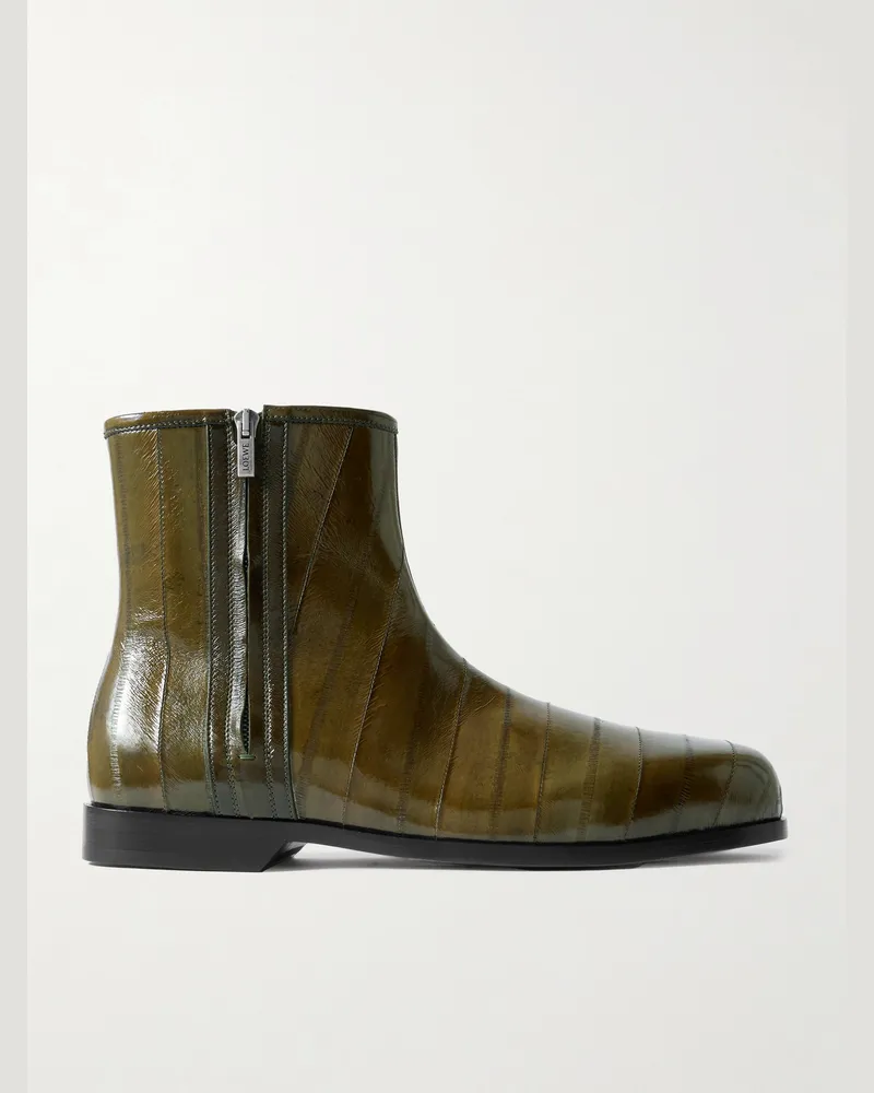 Loewe Bobine Panelled Eel Boots Green