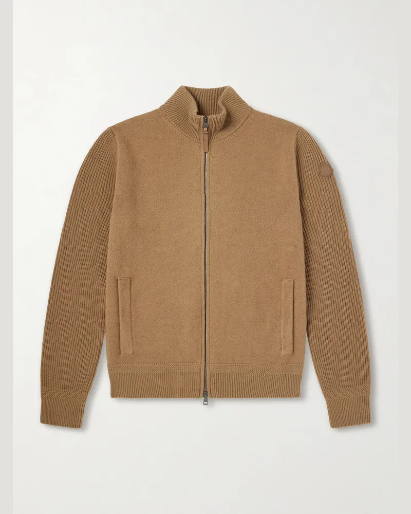 Moncler Wool and Cashmere-Blend Cardigan Brown