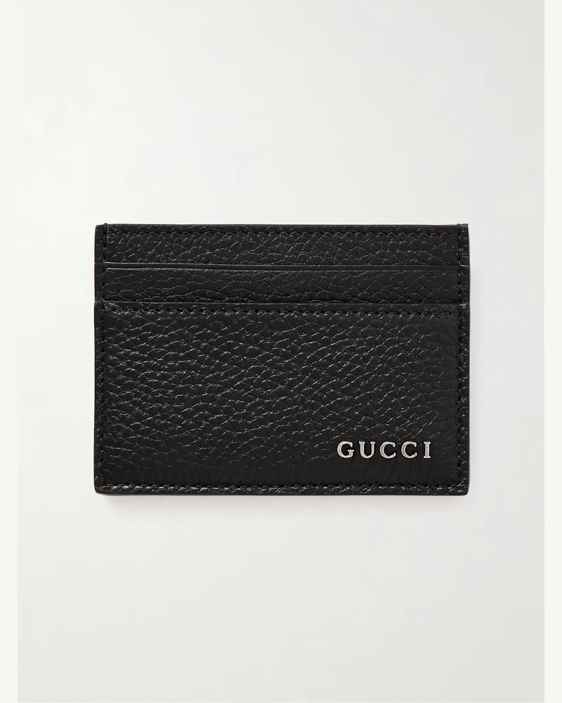 Gucci Kartenetui aus vollnarbigem Leder mit Logoverzierung Schwarz