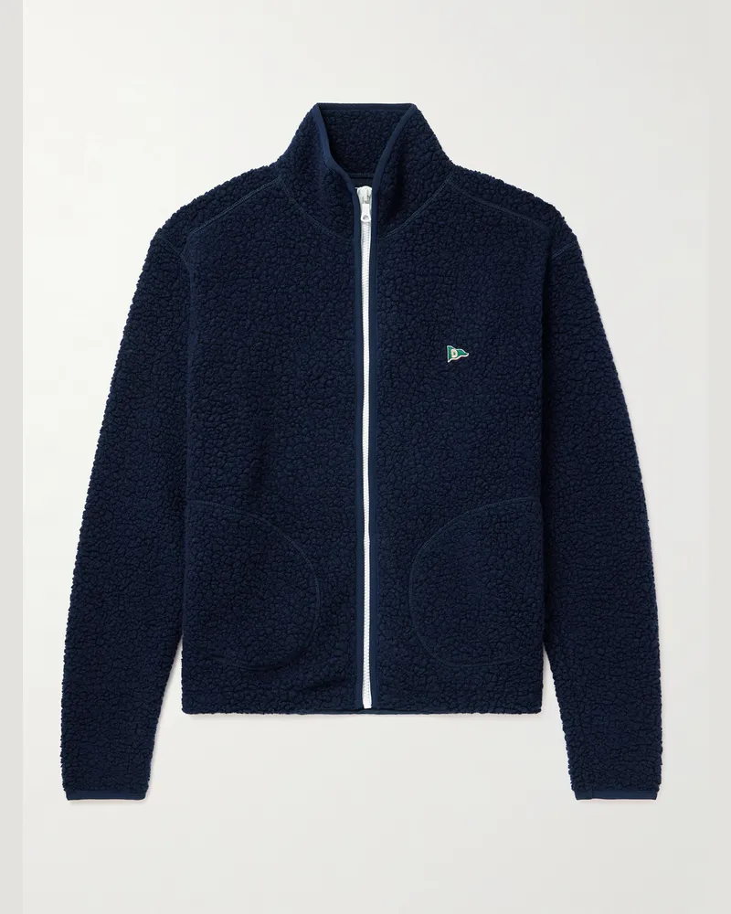 Drake's Logo-Embroidered Wool-Blend Fleece Jacket Blue