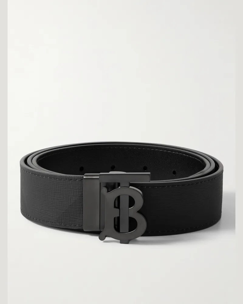 Burberry Wendbarer Gürtel aus kariertem E-Canvas und Leder, 3,5 cm Grau