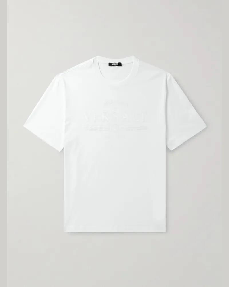 Versace T-Shirt aus Baumwoll-Jersey mit Logostickerei Weiß