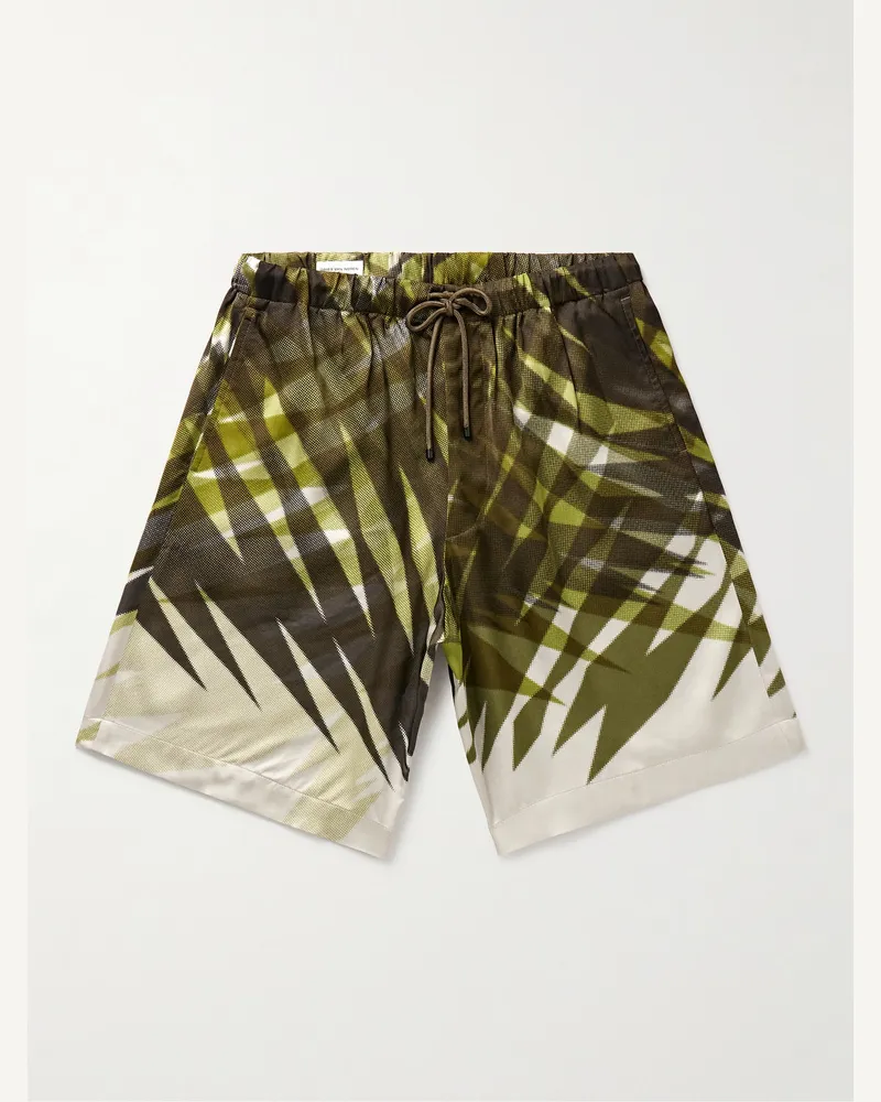 Dries van Noten Straight-Leg Printed Shell Drawstring Shorts Green