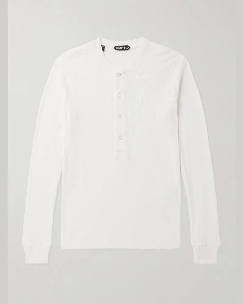 Tom Ford Schmal geschnittenes Henley Shirt aus geripptem Jersey aus einer Baumwoll-Modalmischung Weiß
