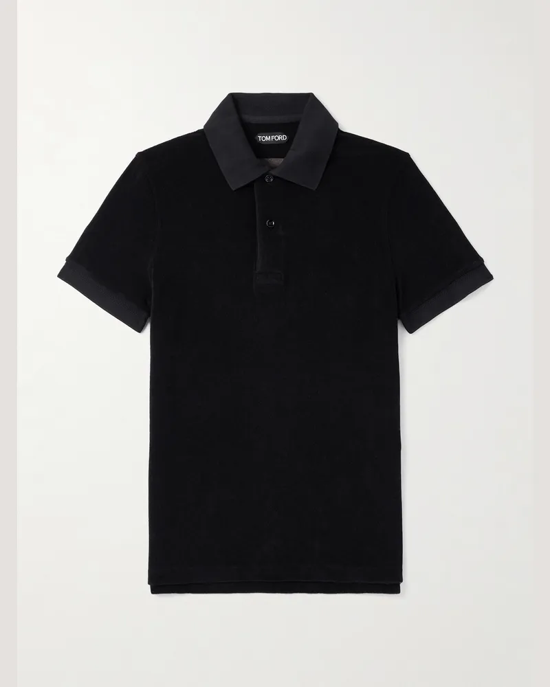 Tom Ford Schmal geschnittenes Polohemd aus Frottee aus einer Baumwollmischung Schwarz