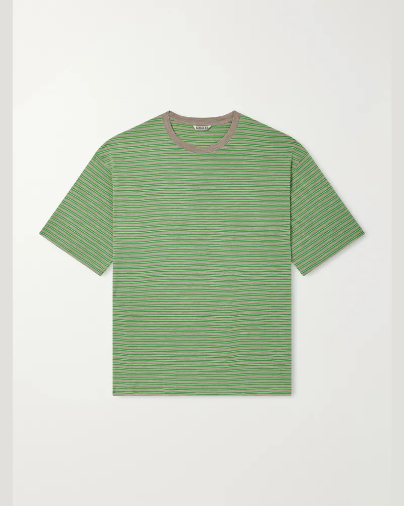 AURALEE Striped Wool-Jersey T-Shirt Green