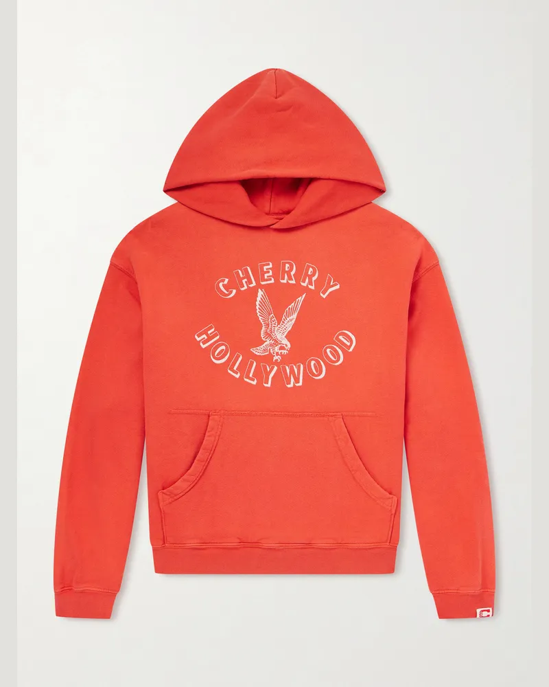 Cherry Los Angeles Logo-Print Cotton-Jersey Hoodie Red